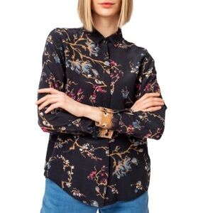 IVKO Cherry Blossom Print Button Down Long Sleeve Blouse